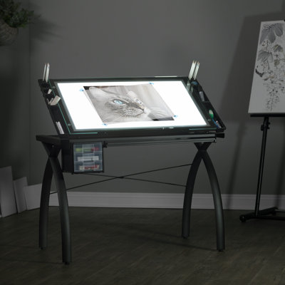 Tempered Glass Steel Drafting Table