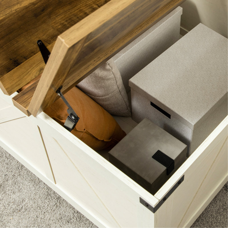 Table basse avec rangement Farmhouse, Crème, crème, Blanc antique
