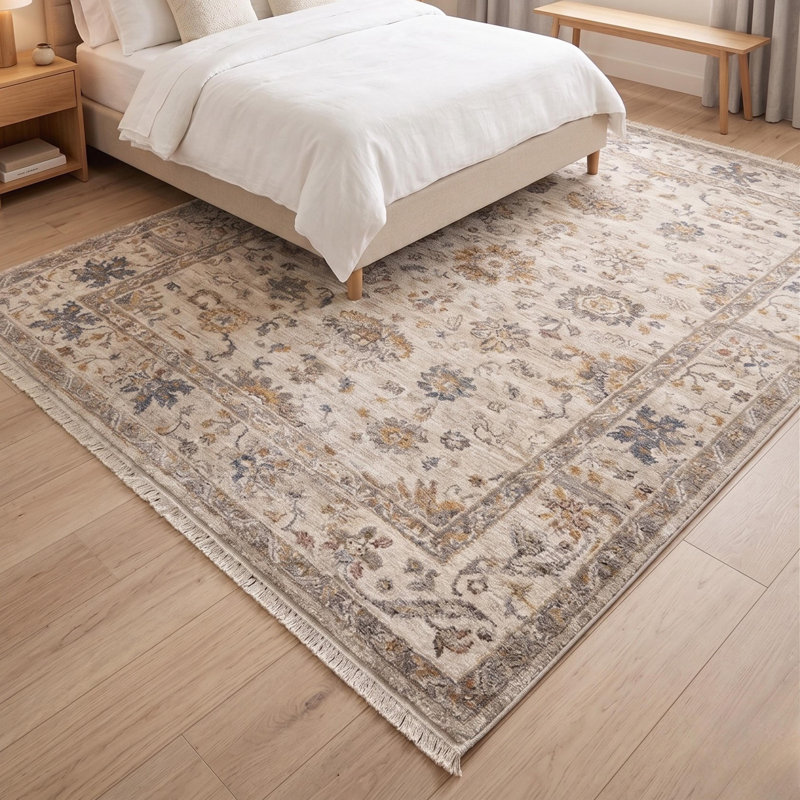 Tapis de couloir crème discret, tissé à la machine en polyester, motif sobre, Long Runner — 3'3" x 9'10"