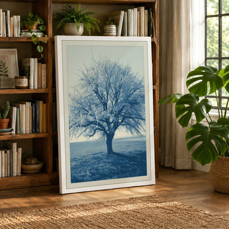 Solitary Winter Tree Scandinavian - Wrapped Canvas, 30x20 - 76.2 x 50.8 cm, Black Border