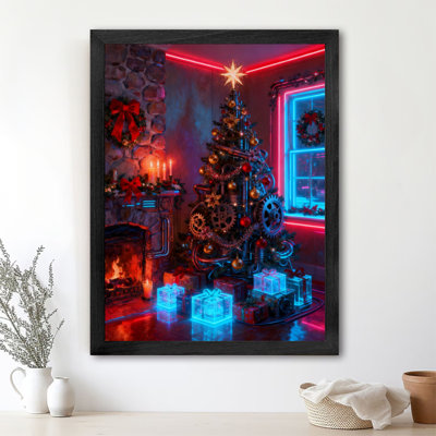 Black Framed Vintage A Christmas living room full of warmth and anticipation Wall Art Retro Style Framed Prints
