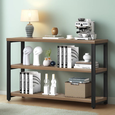 Console de 47 pouces en chêne rustique avec tablettes à 3 niveaux, table de canapé industrielle pour le vestibule du salon, table de couloir robuste avec rangement derrière le canapé