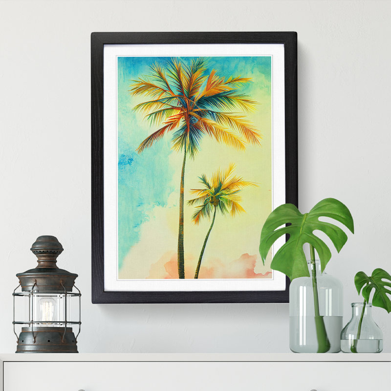 Watercolour Palm Trees 1 Piece Single Picture Frame Wall Art, 46cm H x 34cm W x 2cm D, Black