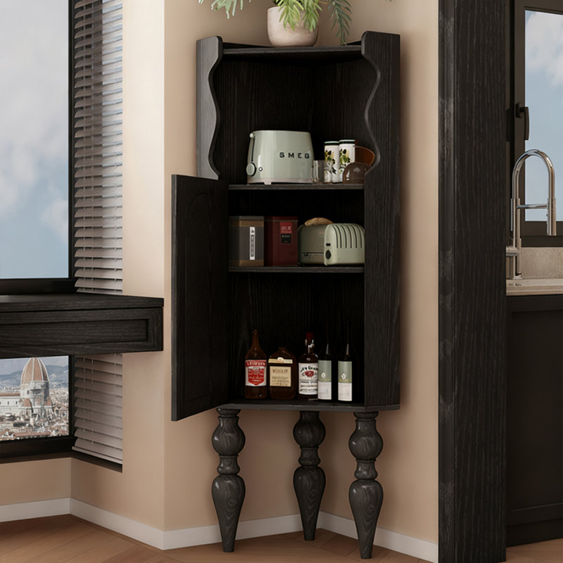 Armoire de coin noire en bois massif