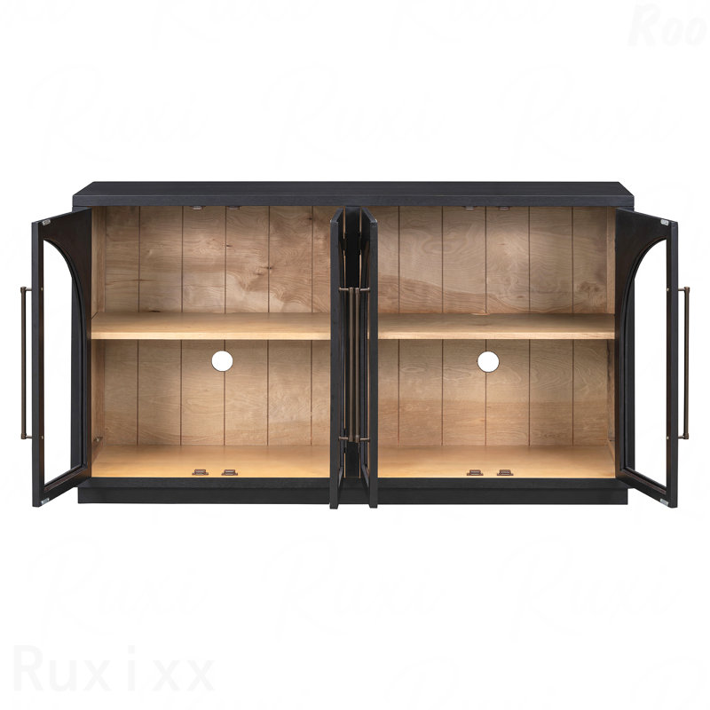 Grande armoire-buffet à 4 portes avec portes vitrées - conception arquée, tablettes réglables, pour la cuisine et la salle à manger