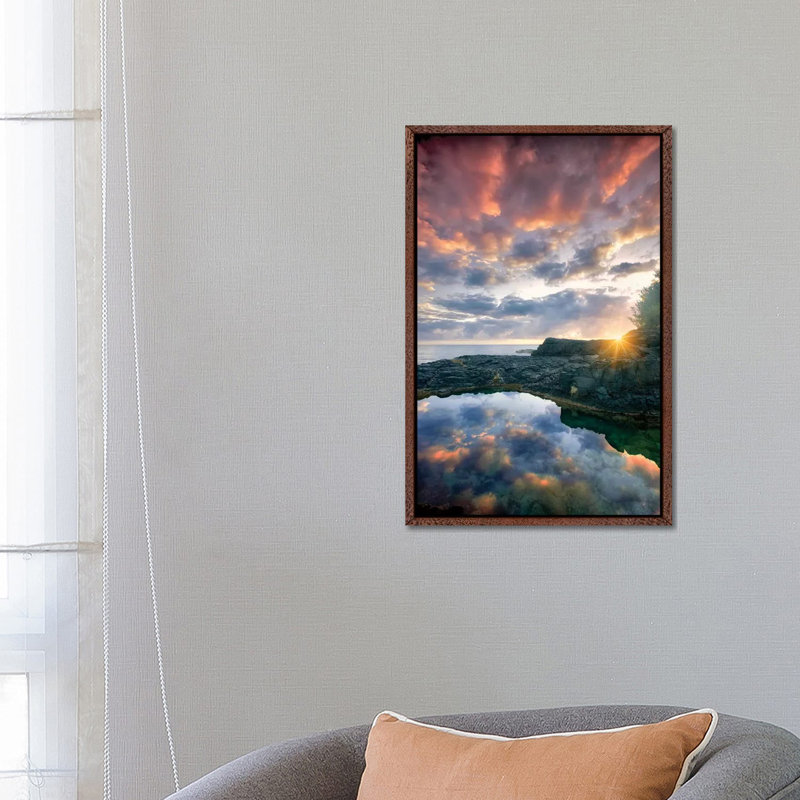 Kauai Sunrise by Dennis Frates - Print on Canvas, Classic Brown Wood Framed, 66.04cm H x 45.72cm W x 3.81cm D