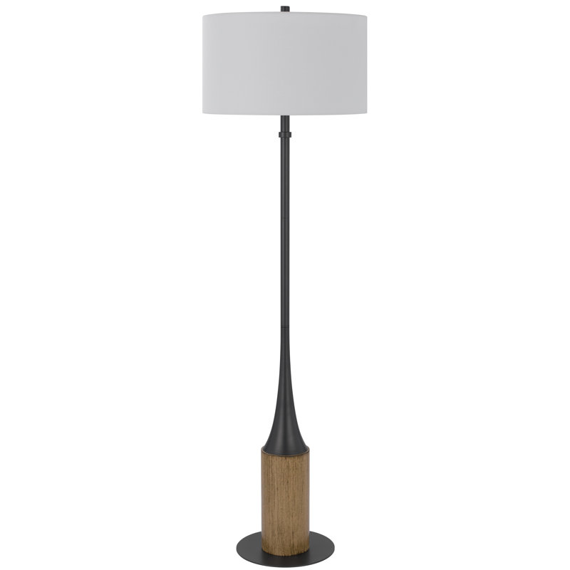 Lampe sur pied Winslow en métal, chêne gris anthracite, 151 cm de hauteur, ampoule à 3 intensités, 150 W, abat-jour cylindrique