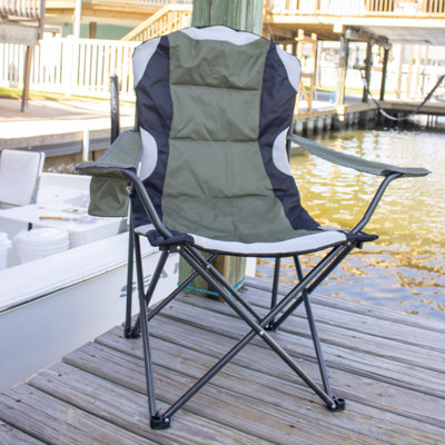 Chaise de camping pliante rembourrée - Chaise pliante portative robuste pour les sports d'extérieur en quad, à la plage, en camping, sur la pelouse ou sur le portique avec porte-gobelet et sac de transport (vert)