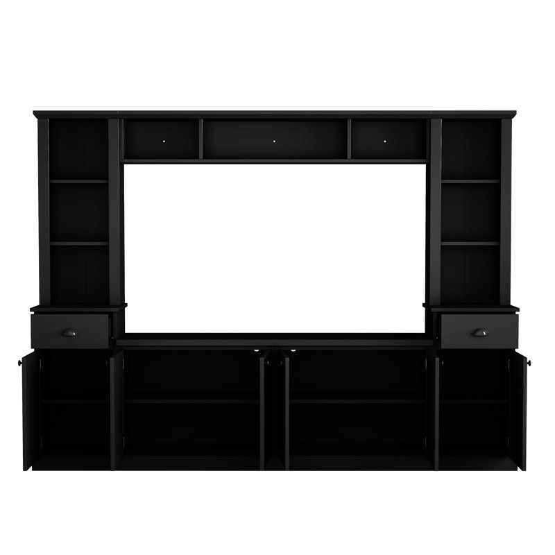 Meuble télé de salon pour téléviseur de 75 po, noir, avec amplement de rangement et tablettes réglables Rangement polyvalent pour une esthétique moderne