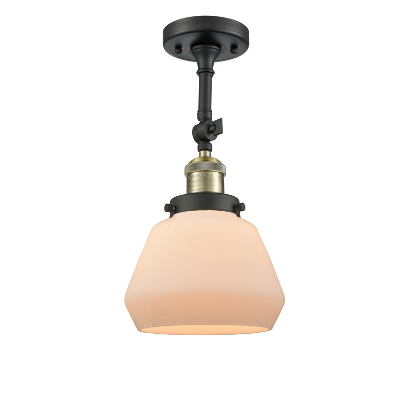 Rivka Glass Semi Flush Mount, Matte White Cased, 6 Watt Vinage LED Bulb, Brushed Brass
