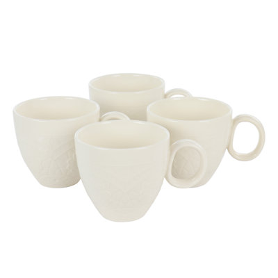 4 Piece 16 Ounce Floral Pattern Stoneware Mug in White