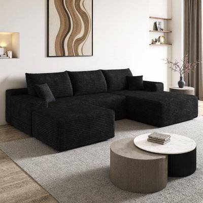 Canapé modulaire 107 po avec méridienne et repose-pieds orientés vers la droite, canapé en velours côtelé moelleux minimaliste moderne, siège profond en U pour le salon, aucun assemblage requis, confort 4 places
