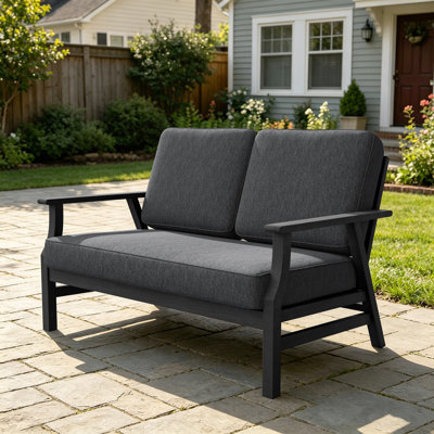 Solid Wood Teak Outdoor Loveseat With Cushion And Arms