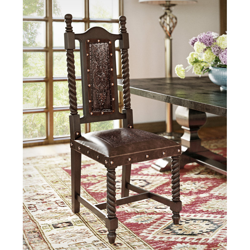 Solomon 20'' H Genuine Leather Upholstered Mahogany Side Chair