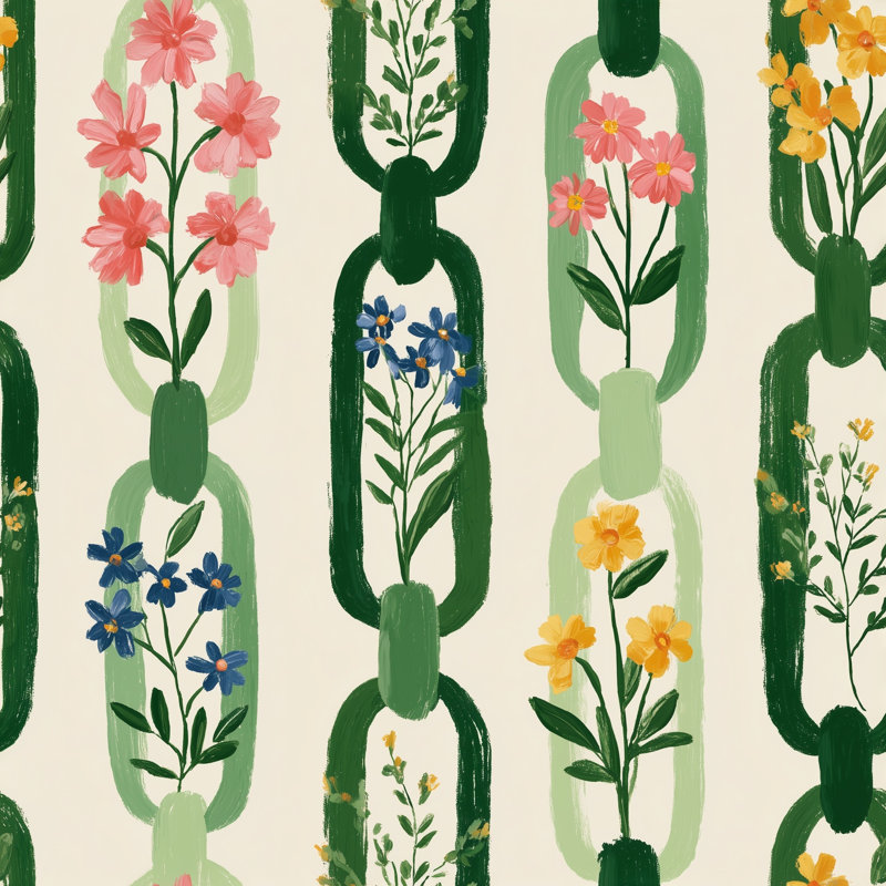 Rouleau double mural à motif de chaîne amovible et floral Botanical, Non tissé, non collé
