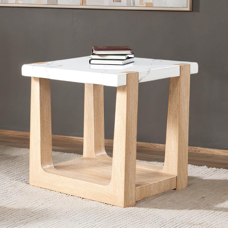 Table de bout 1 pièce, plateau en faux marbre à deux tons, Naturel