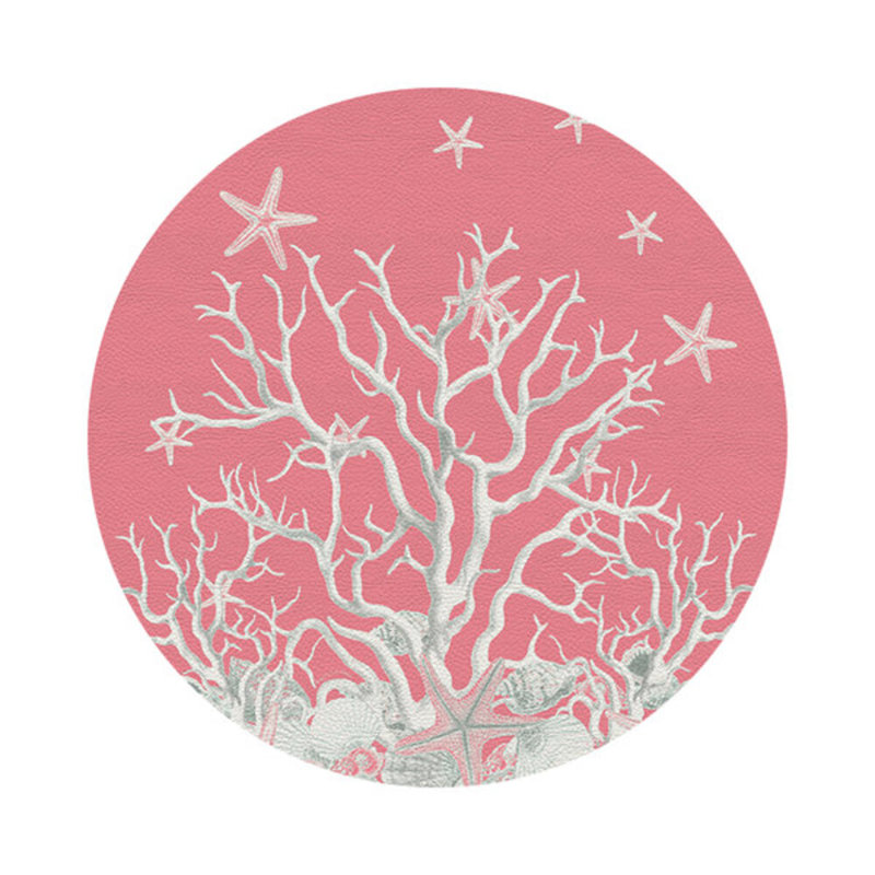  Coral Branch Vegan Leather Round Pebble Placemat, Pink