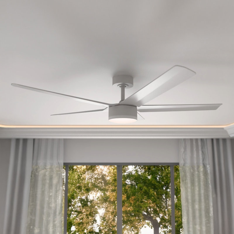 Stratos 52in 5-Blade Smart Ceiling Fan 2700K-6000K CCT Tunable Range LED Light Kit with Remote Control in Matte White Works With iOS or Android App
