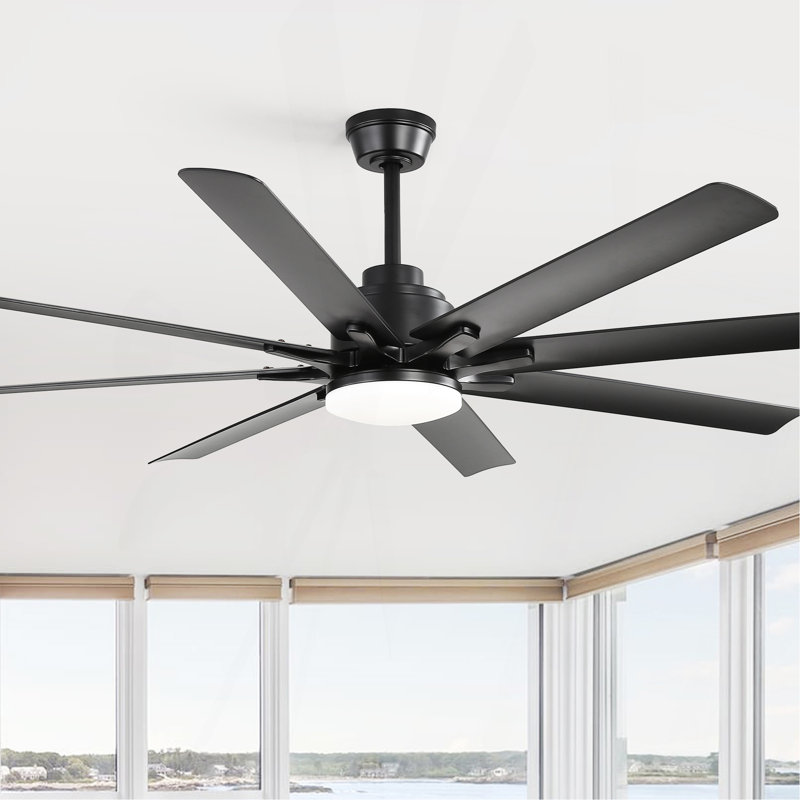 Ventilateur de plafond moderne intelligent de 52 pouces avec lumière, 6 vitesses de vent, avec 8 pales en ABS noir, télécommande vocale, ventilateur pour chambre à coucher, salon, patio, cuisine, etc.
