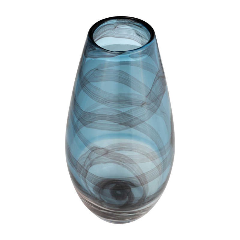 Verre, vase tourbillon, H 13 po x l 6 po x P 6 po, Bleu