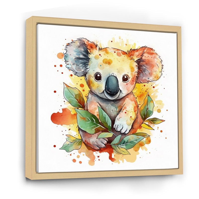 Adorable bébé koala sur toile, Cadre naturel flottant, H 36 po x l 36 po x P 1,5 po