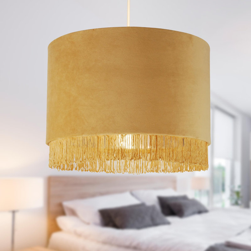 23cm H Velvet Drum Pendant Shade ( Uno ), Sand