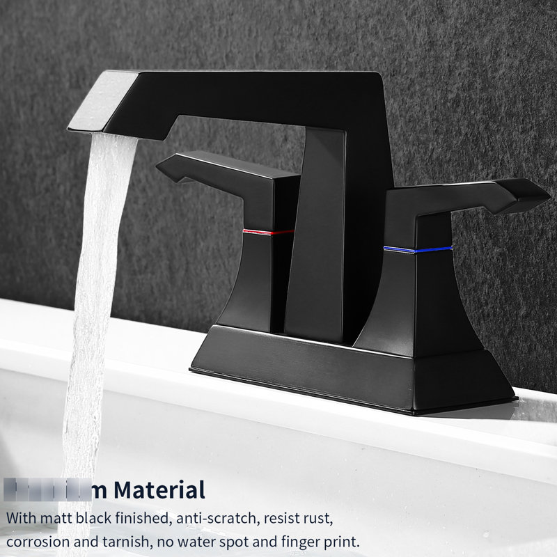 2 robinets de salle de bain noir mat. Support de terrasse moderne avec bonde et trousses d'alimentation. Soupape en céramique, débit de 1,5 gallon par minute, guide d'installation du lavabo dans la procédure de montage