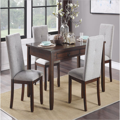Dark Cherry Finish 5pc Dining Set Table and 4 Side Chair Chenille Upholstery Functional Drawers Table Wooden Funiture Dining Kitchen Set