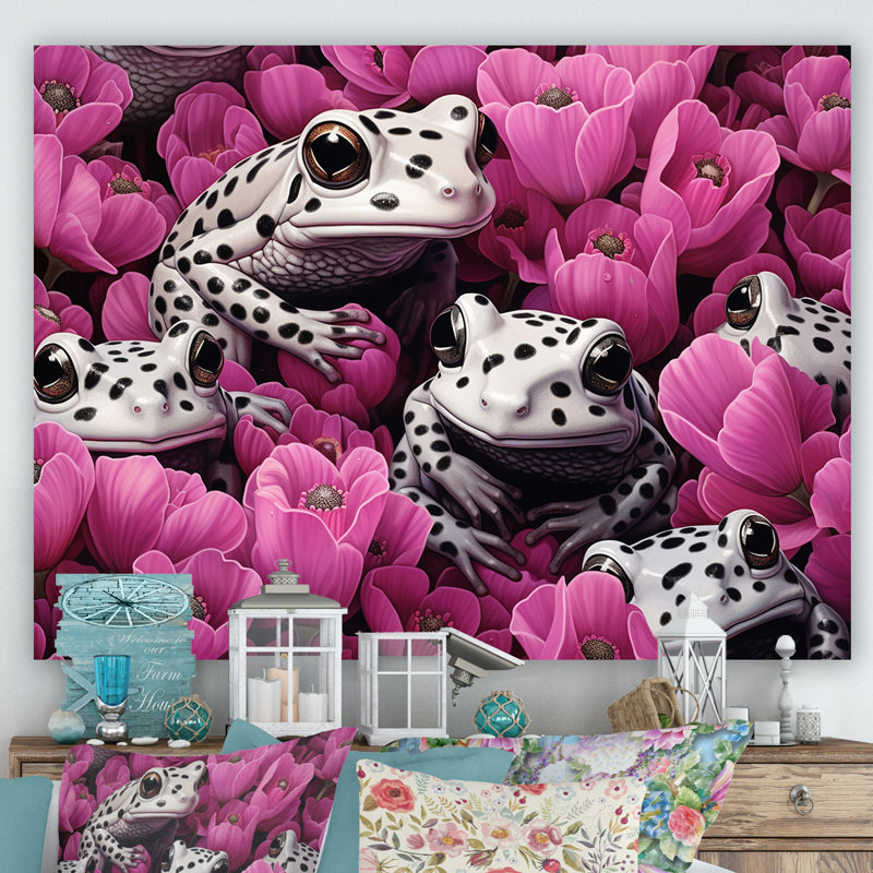 Blanc et rose Pop Art Frog I, Toile tendue, H 24 po x l 32 po x P 1 po