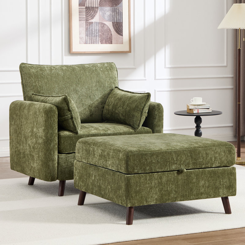Ensemble de fauteuils d'appoint et repose-pieds rembourrés surdimensionnés avec rangement dissimulé, Vert