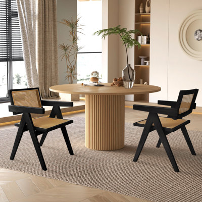Alaynnah Retro Wood Rattan Back Handmade Armchair