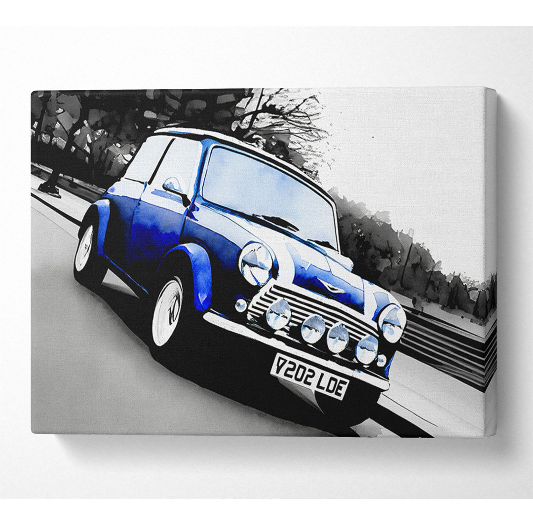 Mini Cooper Retro Blau - Kunstdrucke auf Leinwand - Wrapped Canvas