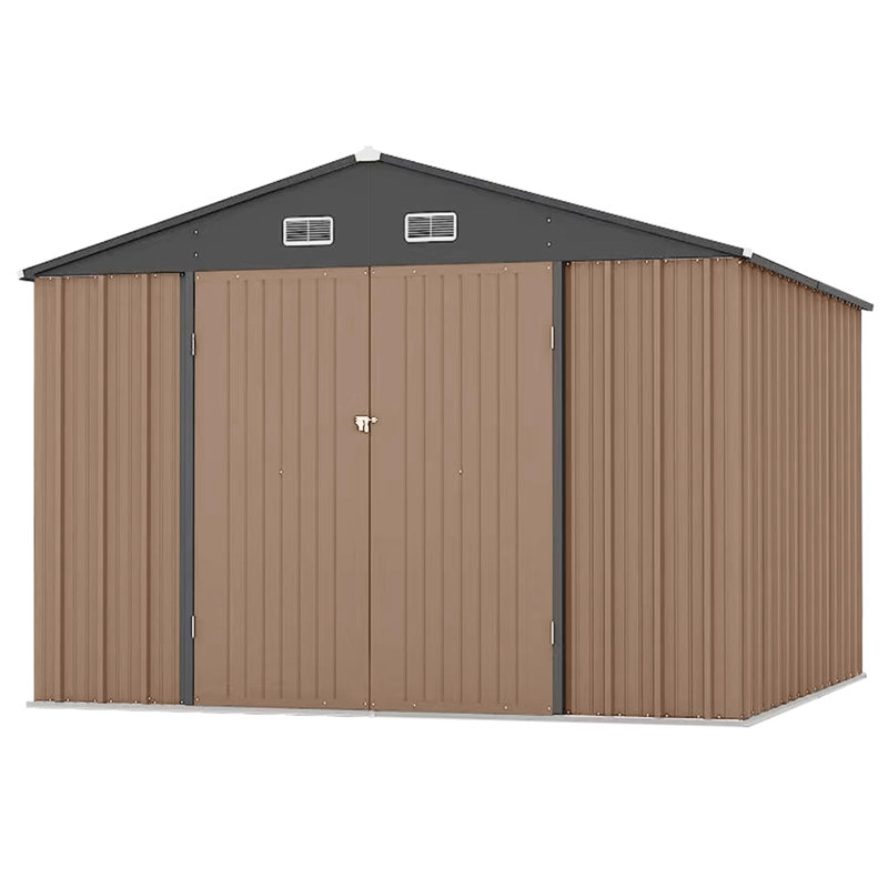 Galvanized Steel Horizontal Storage Shed, Brown, 79.92" H x 125.16" W x 104.28" D