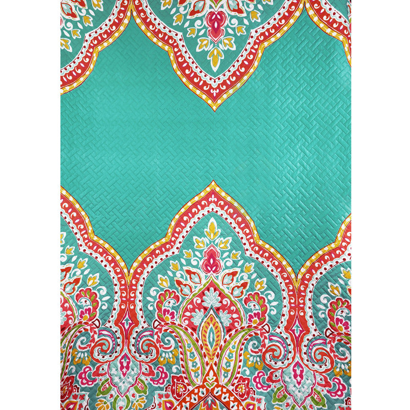 JML QSM0920210706 JML Soft Bedspread Set, Microfiber Reversible 3 Piece Quilt Set, 1 Quilt & 2 Shams, Turquoise/Tangerine 