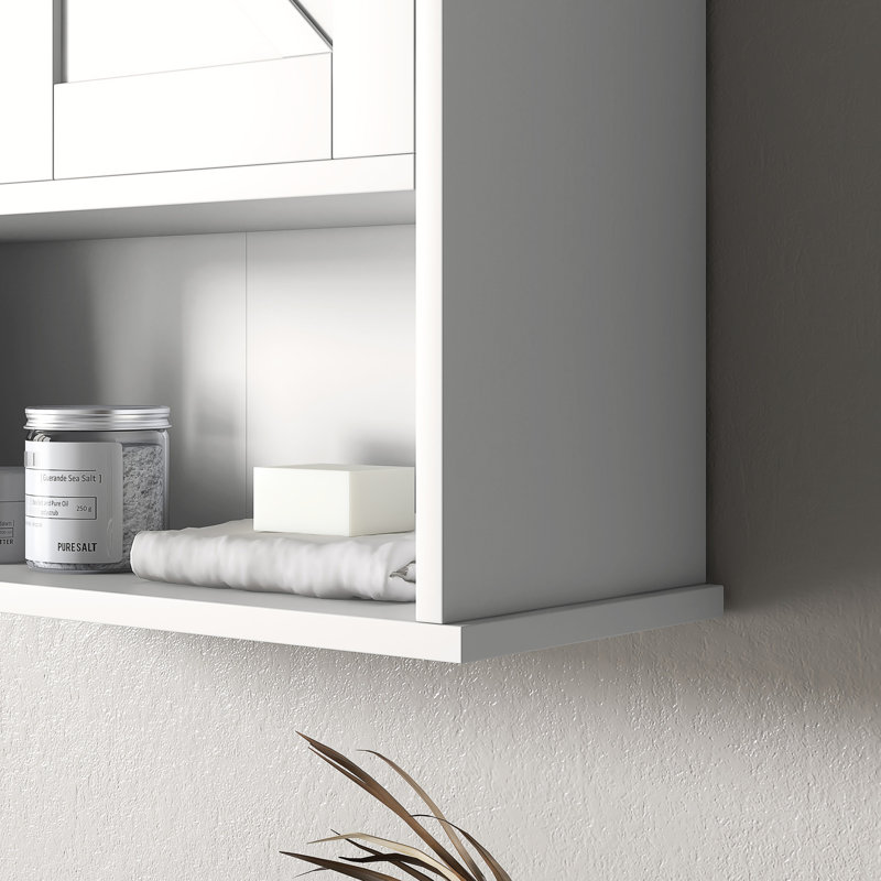 Unité de salle de bain murale blanche avec tablette ouverte et armoire de rangement réglable