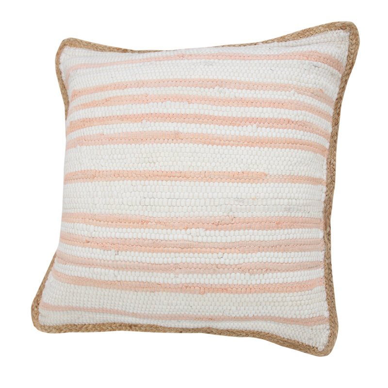 Coastal Striped Bordered Hand-Made Cotton Blend Decorative Throw Pillow, Polyester/Polyfill