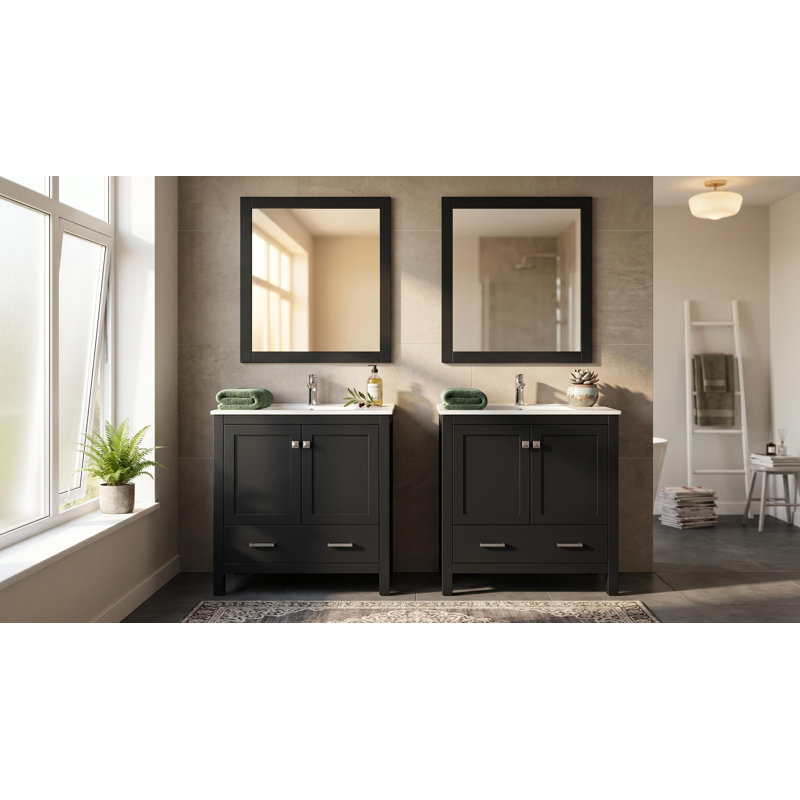 Meuble-lavabo double 60 po avec rangement, Noir