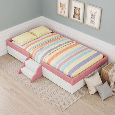 Corduroy Bed with Smart LED Lights and Safety Guardrails