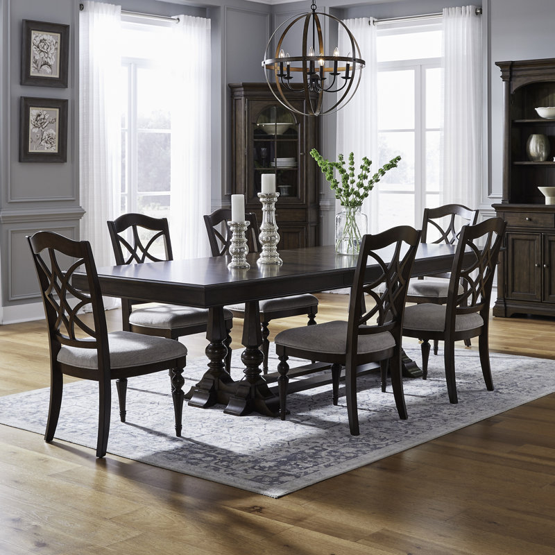  Tawona Trestle Table Dining Set w/ 6 Upholstered Chairs, 7 Pieces: Table, 6 Chairs