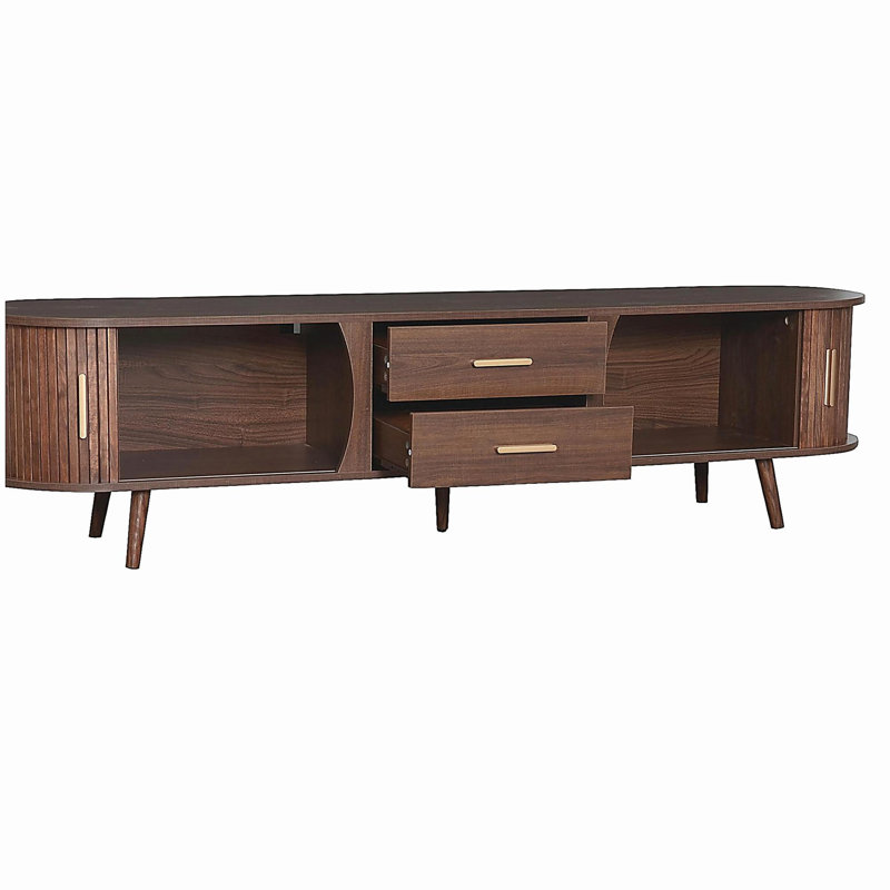 Mid-Century Modern TV Stand for 80" TV, Entertainment Center with Storage, Media Console Table with 2 Drawers