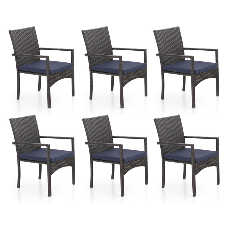 Chaises de salle à manger d'extérieur en rotin avec accoudoirs et coussins 6 pièces Leonard