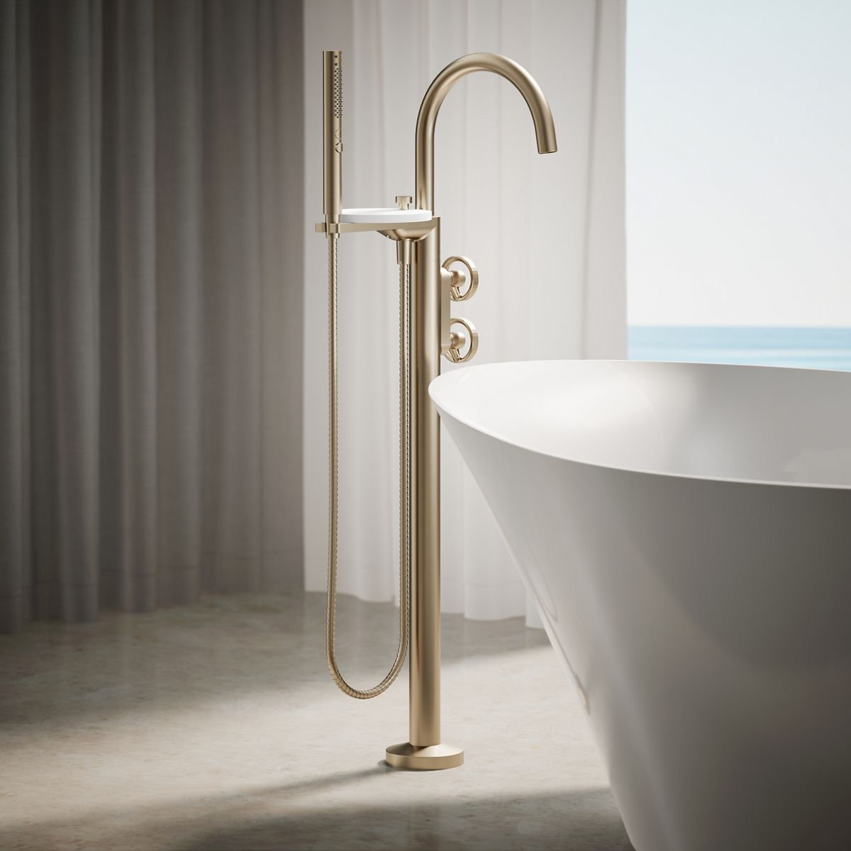 Components Freestanding Bath Filler Trim, Bronze, Knob Handle