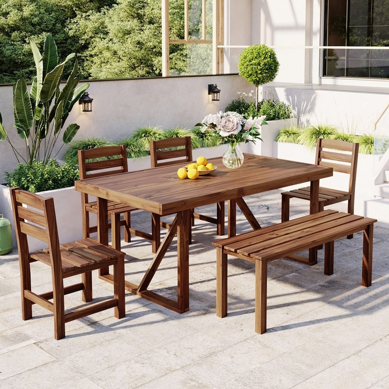 Patio Dining Set Table,, Brun