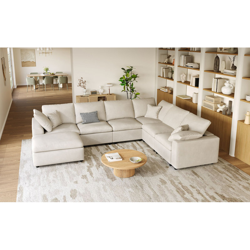 Ensemble de salon modulaire 7 pièces avec canapé modulaire et canapé réversible, Chenille beige