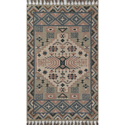 Anine Gray Teal Hand-Tufted Southwestern Wool Rug