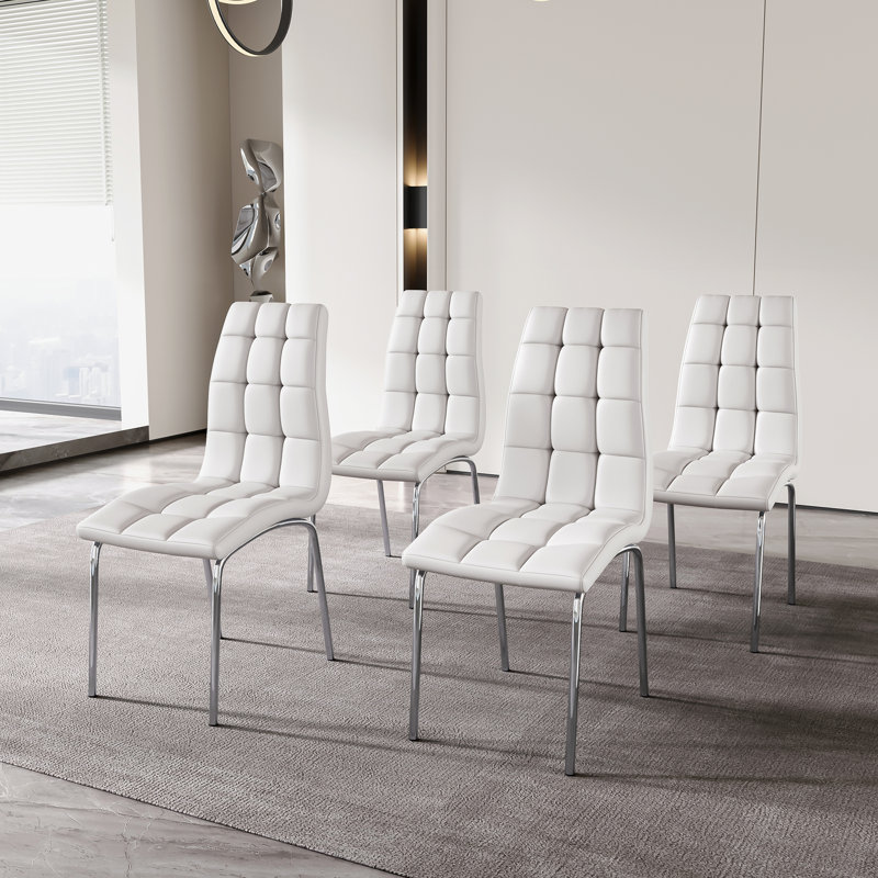 Upholstered Parsons Chair (set Of 4), White, Gold