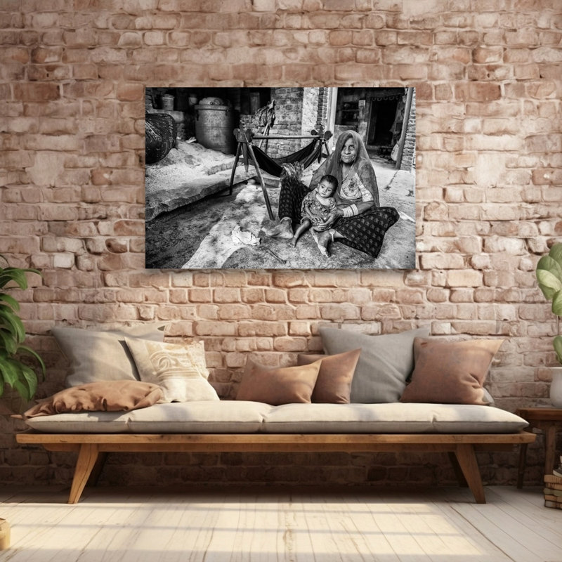 Woman Child Portrait Peaceful Traditional Portrait Architecture Wall Art Print 1 Piece Wrapped Canvas Wall Art