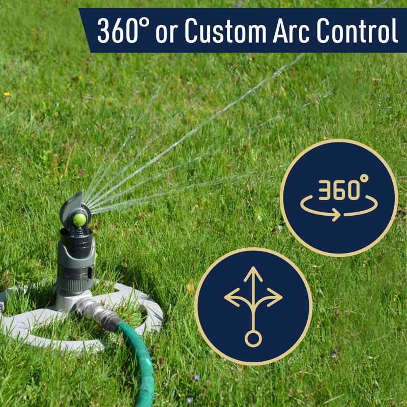 Gicleurs à impact pour la cour, le jardin et les grandes surfaces - Arroseur rotatif pour pelouse avec tête rotative réglable à 360 degrés, 4 motifs de jet et base en métal robuste par Kings County Tools