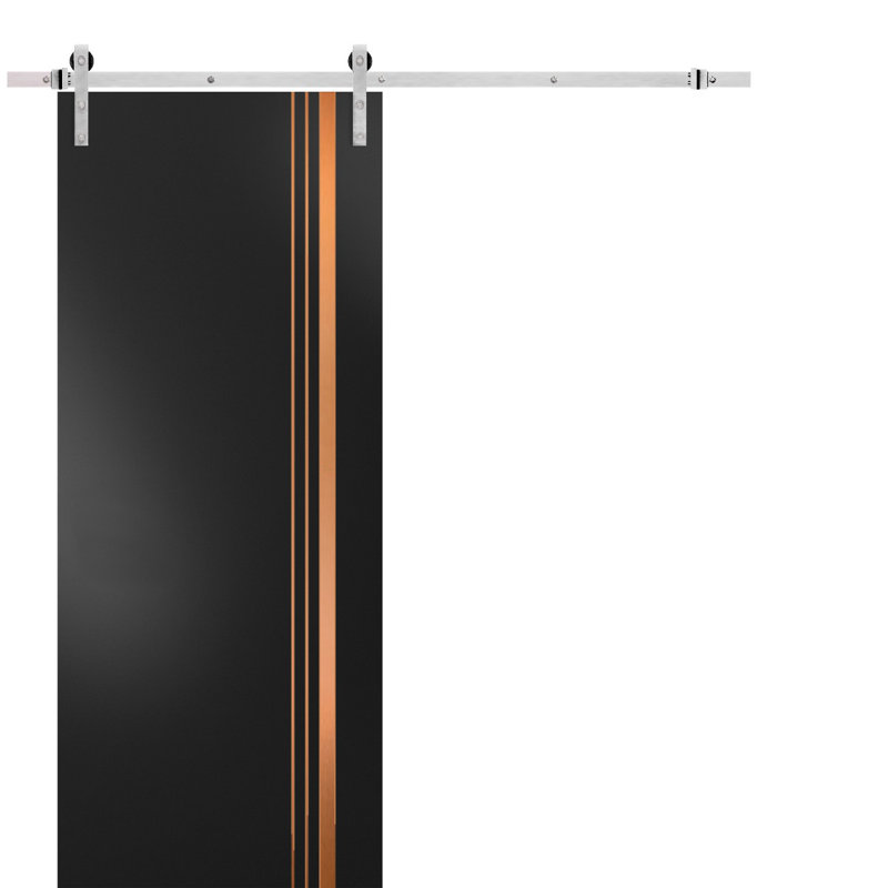 Porte de grange en bois manufacturé 1010, Noir mat / Chrome, 28 po x 84 po