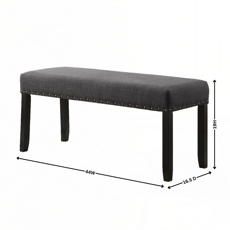 Biony Fabric Dining Bench with Nailhead Trim, Grey, Gray